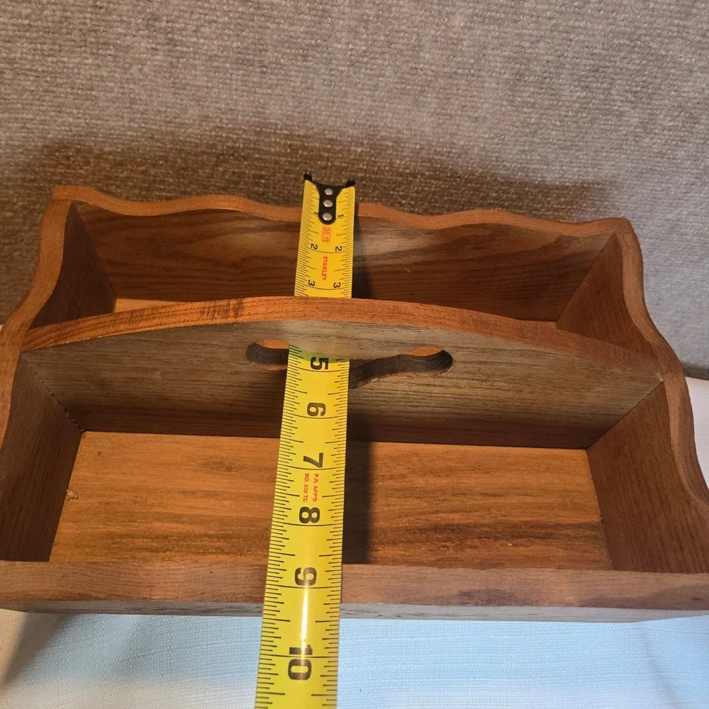 Vintage Style Wood Caddy Scalloped Edge Etched Floral Handle Organizer Box